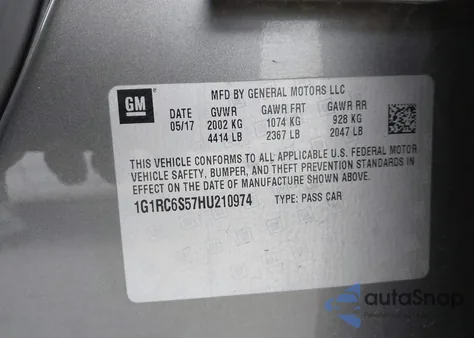 2017 Chevrolet Volt Lt z USA, uszkodzony, nr VIN 1G1RC6S57HU210974